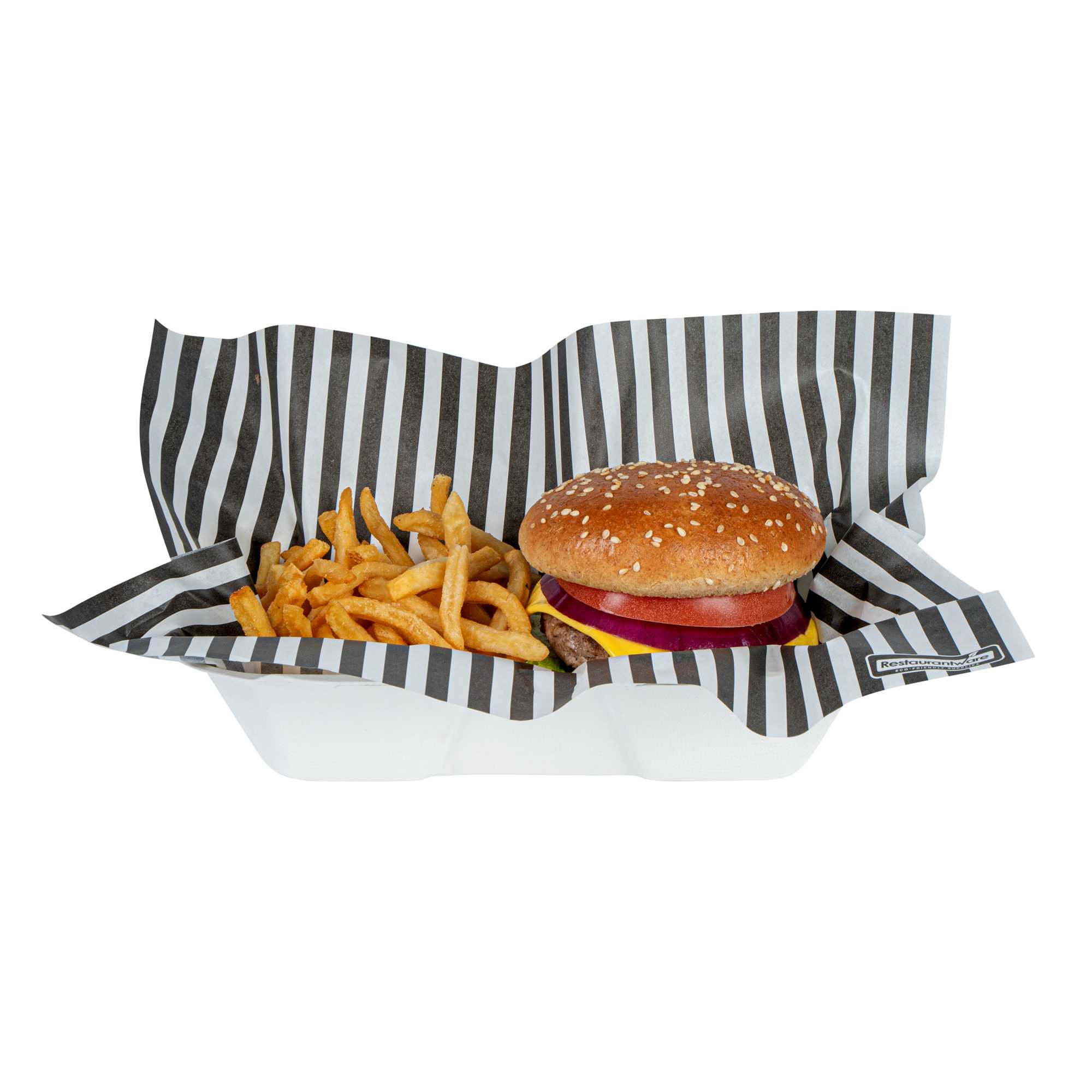 Chef 101 No PFAS Added Black and White Stripe Paper Bakery Wrap and Basket Liner - Greaseproof - 12" x 12" - 200 count box