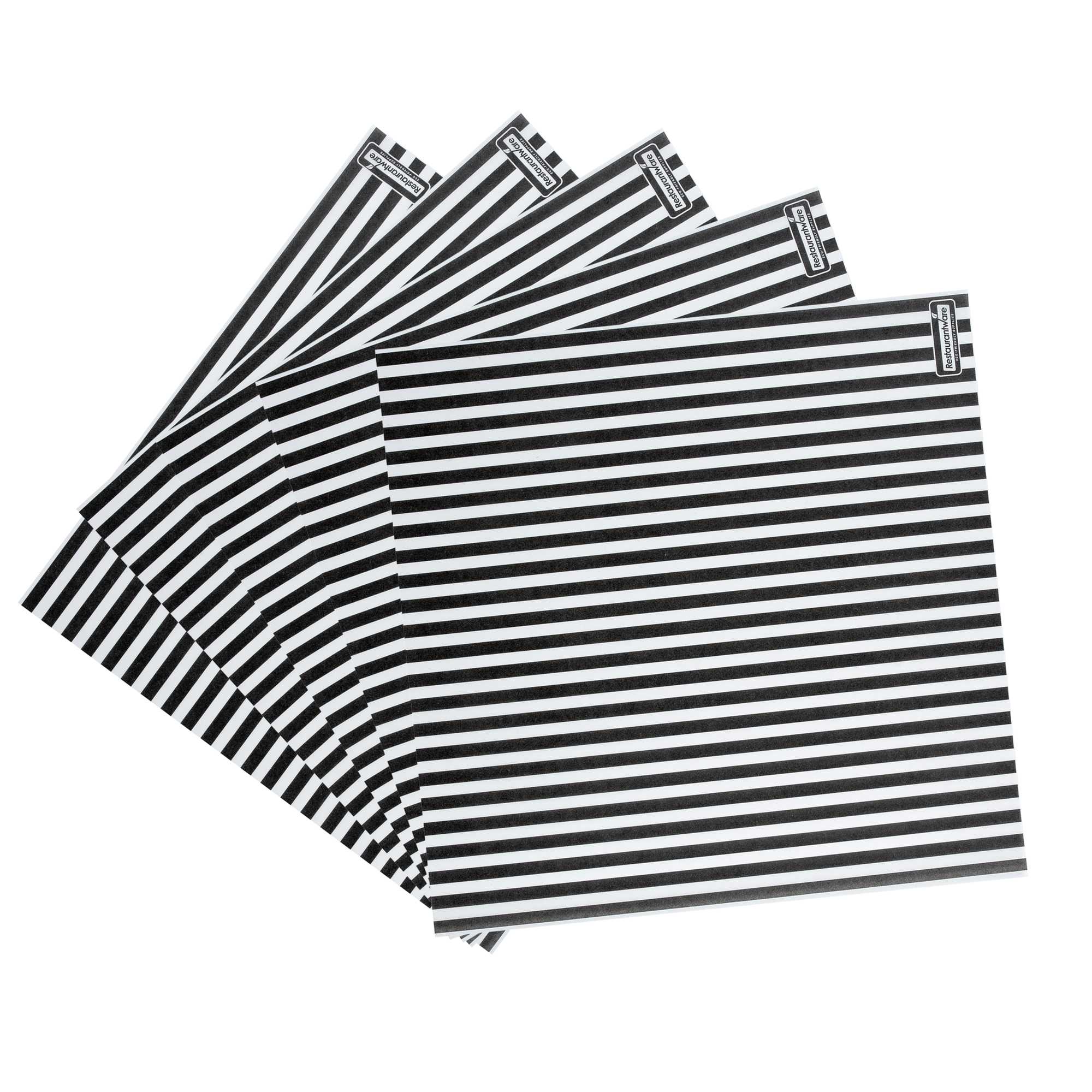 Chef 101 No PFAS Added Black and White Stripe Paper Bakery Wrap and Basket Liner - Greaseproof - 12" x 12" - 200 count box