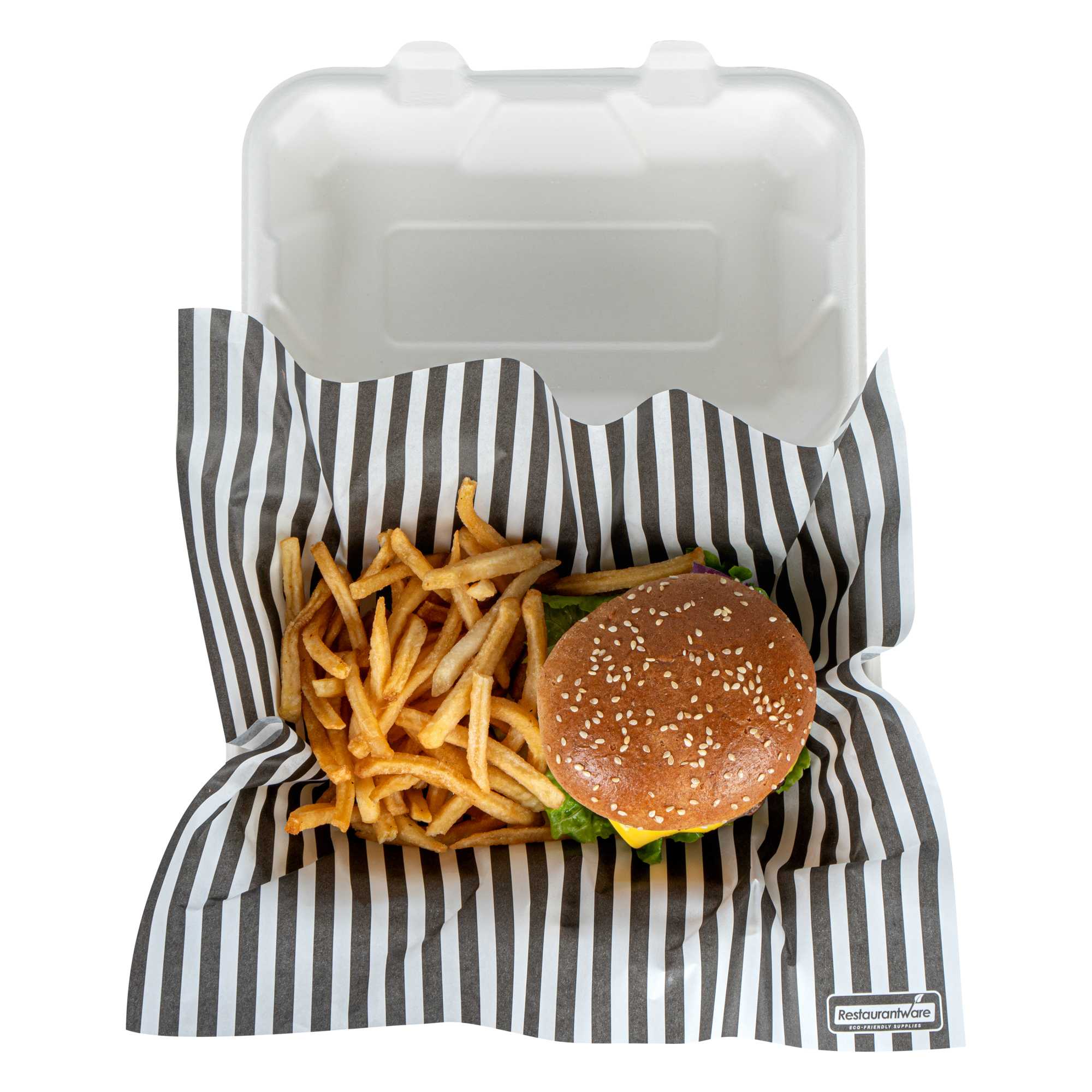 Chef 101 No PFAS Added Black and White Stripe Paper Bakery Wrap and Basket Liner - Greaseproof - 12" x 12" - 2000 count box
