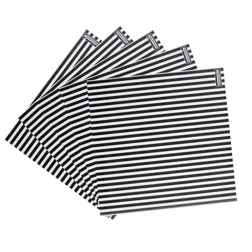 Chef 101 No PFAS Added Black and White Stripe Paper Bakery Wrap and Basket Liner - Greaseproof - 12" x 12" - 2000 count box