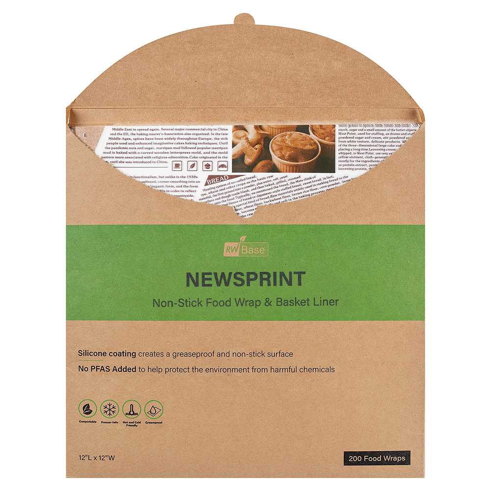 Chef 101 No PFAS Added Newsprint Paper Bakery Wrap and Basket Liner - Greaseproof - 12" x 12" - 200 count box