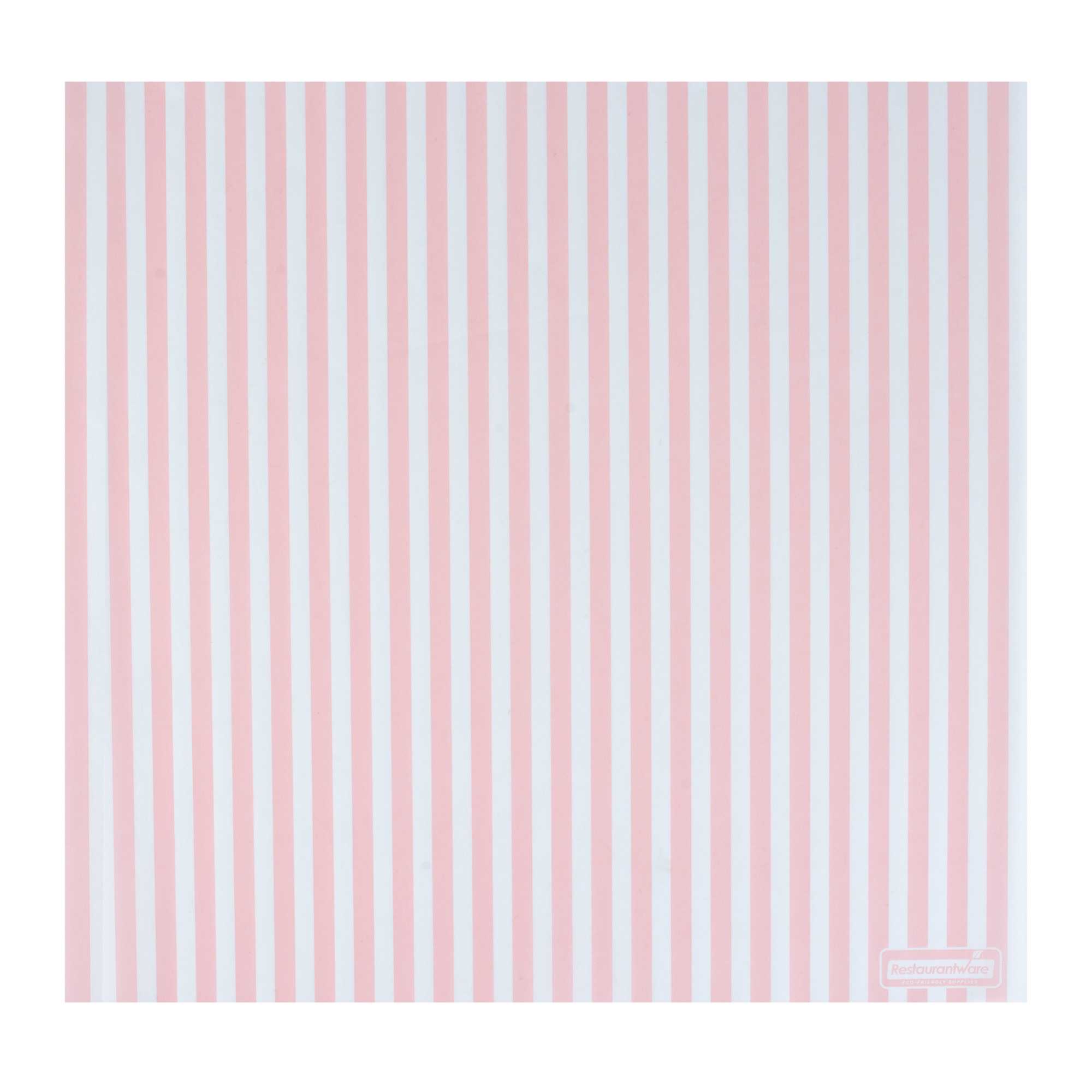 Chef 101 No PFAS Added Pink and White Stripe Paper Bakery Wrap and Basket Liner - Greaseproof - 12" x 12" - 200 count box