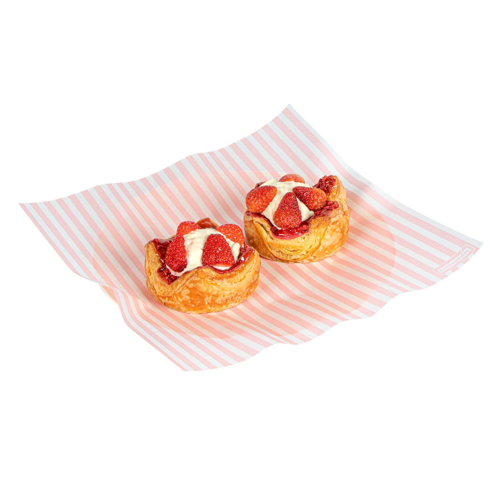 Chef 101 No PFAS Added Pink and White Stripe Paper Bakery Wrap and Basket Liner - Greaseproof - 12" x 12" - 200 count box