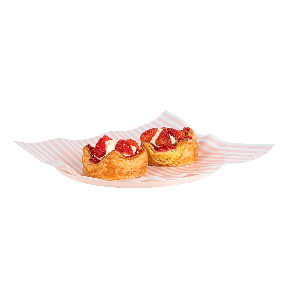 Chef 101 No PFAS Added Pink and White Stripe Paper Bakery Wrap and Basket Liner - Greaseproof - 12" x 12" - 200 count box
