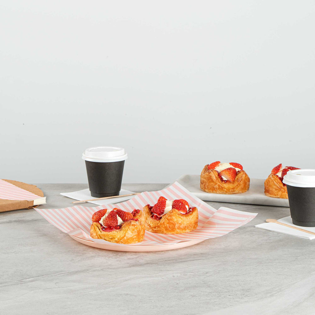 Chef 101 No PFAS Added Pink and White Stripe Paper Bakery Wrap and Basket Liner - Greaseproof - 12" x 12" - 200 count box