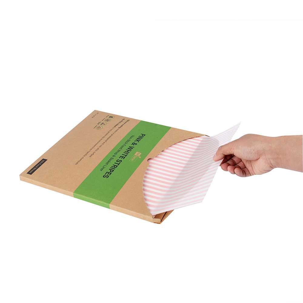 Chef 101 No PFAS Added Pink and White Stripe Paper Bakery Wrap and Basket Liner - Greaseproof - 12" x 12" - 2000 count box