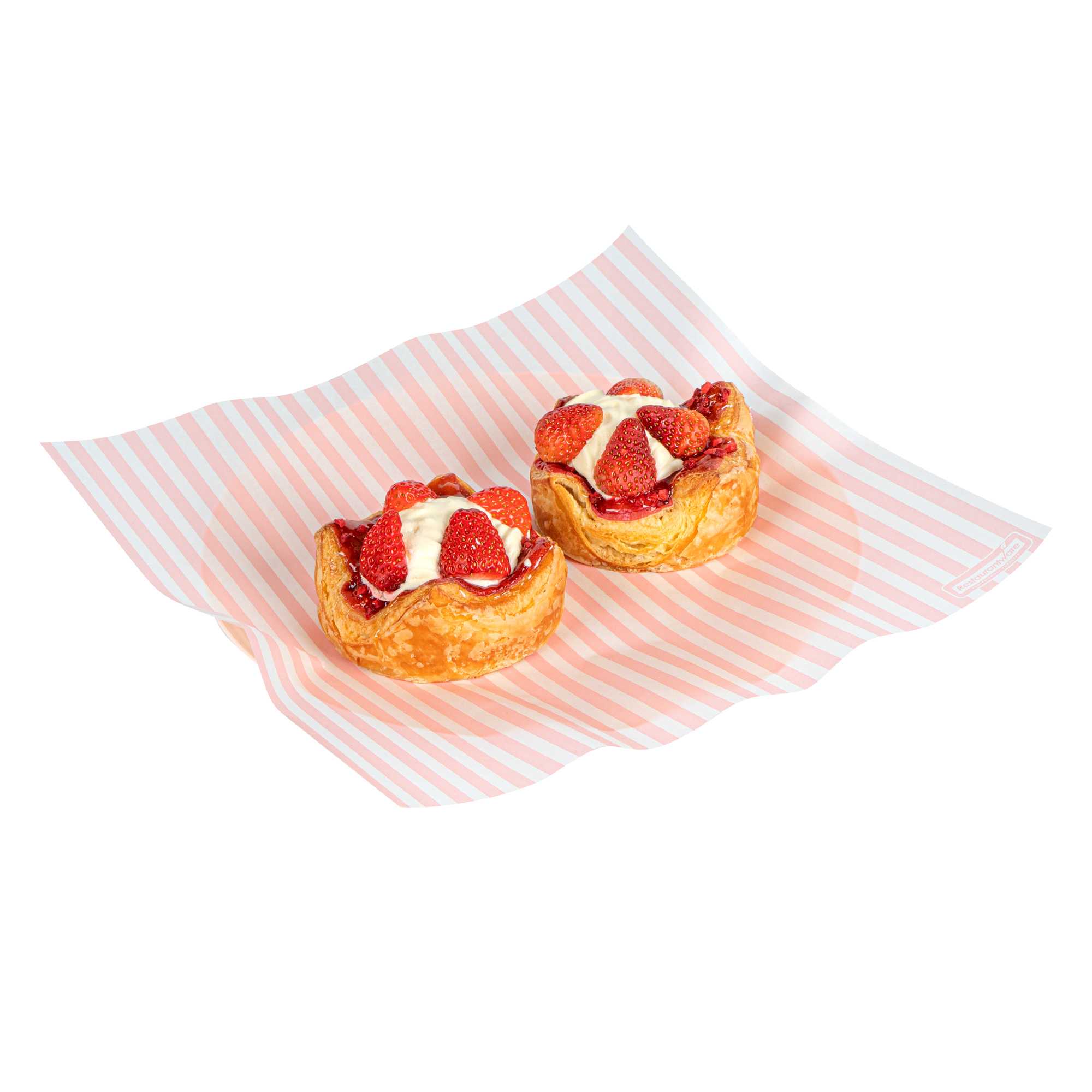 Chef 101 No PFAS Added Pink and White Stripe Paper Bakery Wrap and Basket Liner - Greaseproof - 12" x 12" - 2000 count box