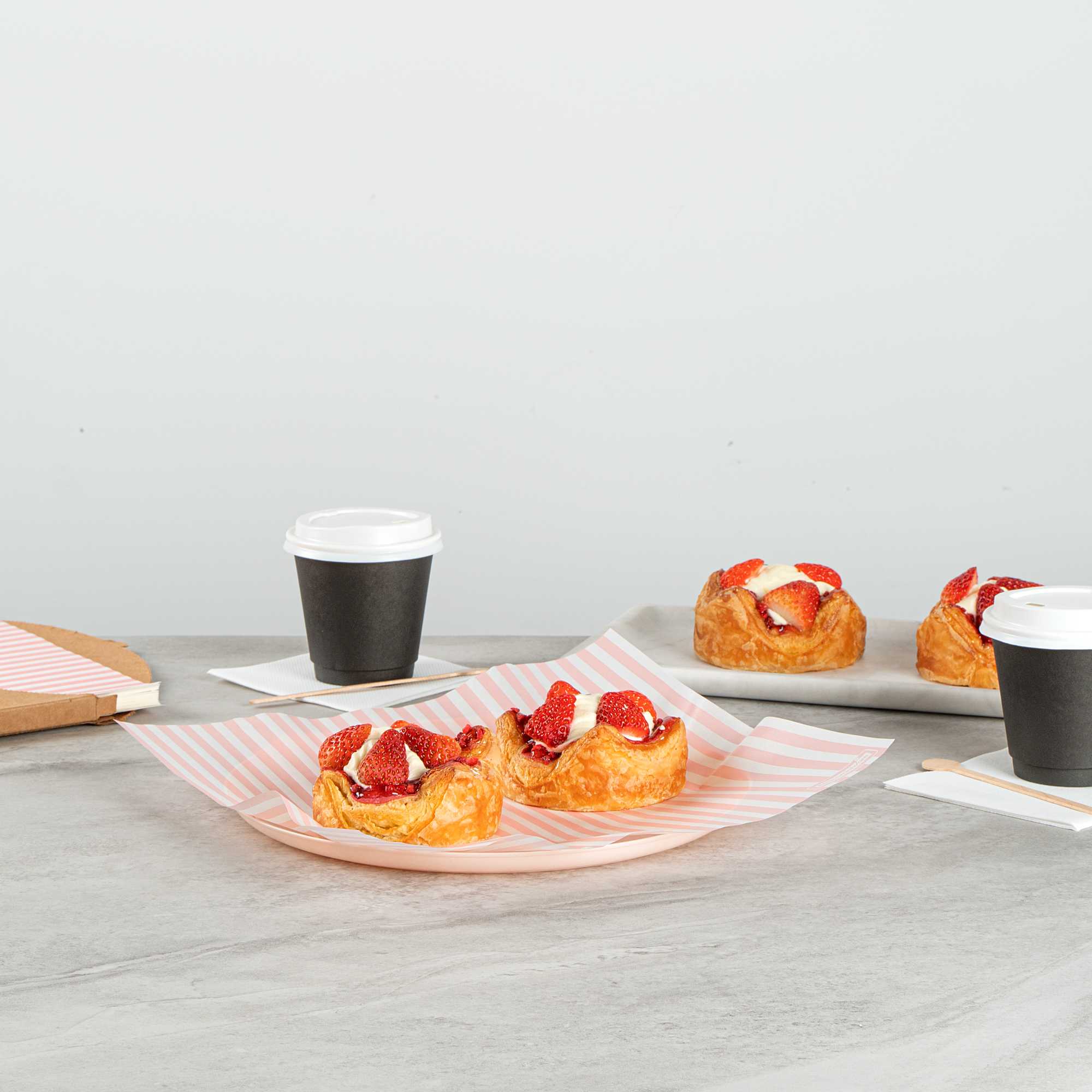 Chef 101 No PFAS Added Pink and White Stripe Paper Bakery Wrap and Basket Liner - Greaseproof - 12" x 12" - 2000 count box
