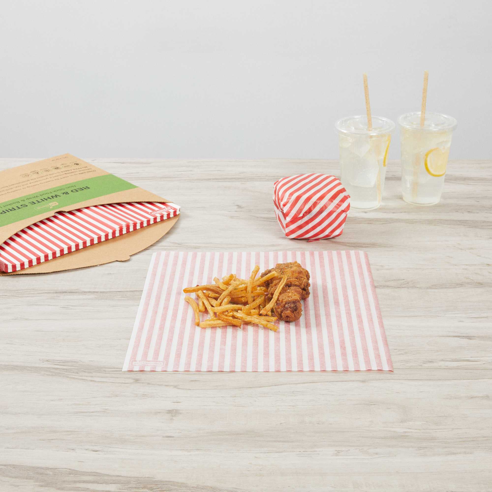 Chef 101 No PFAS Added Red and White Stripe Paper Bakery Wrap and Basket Liner - Greaseproof - 12" x 12" - 200 count box