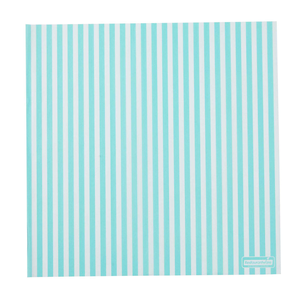 Chef 101 No PFAS Added Turquoise and White Stripe Paper Bakery Wrap and Basket Liner - Greaseproof - 12" x 12" - 200 count box