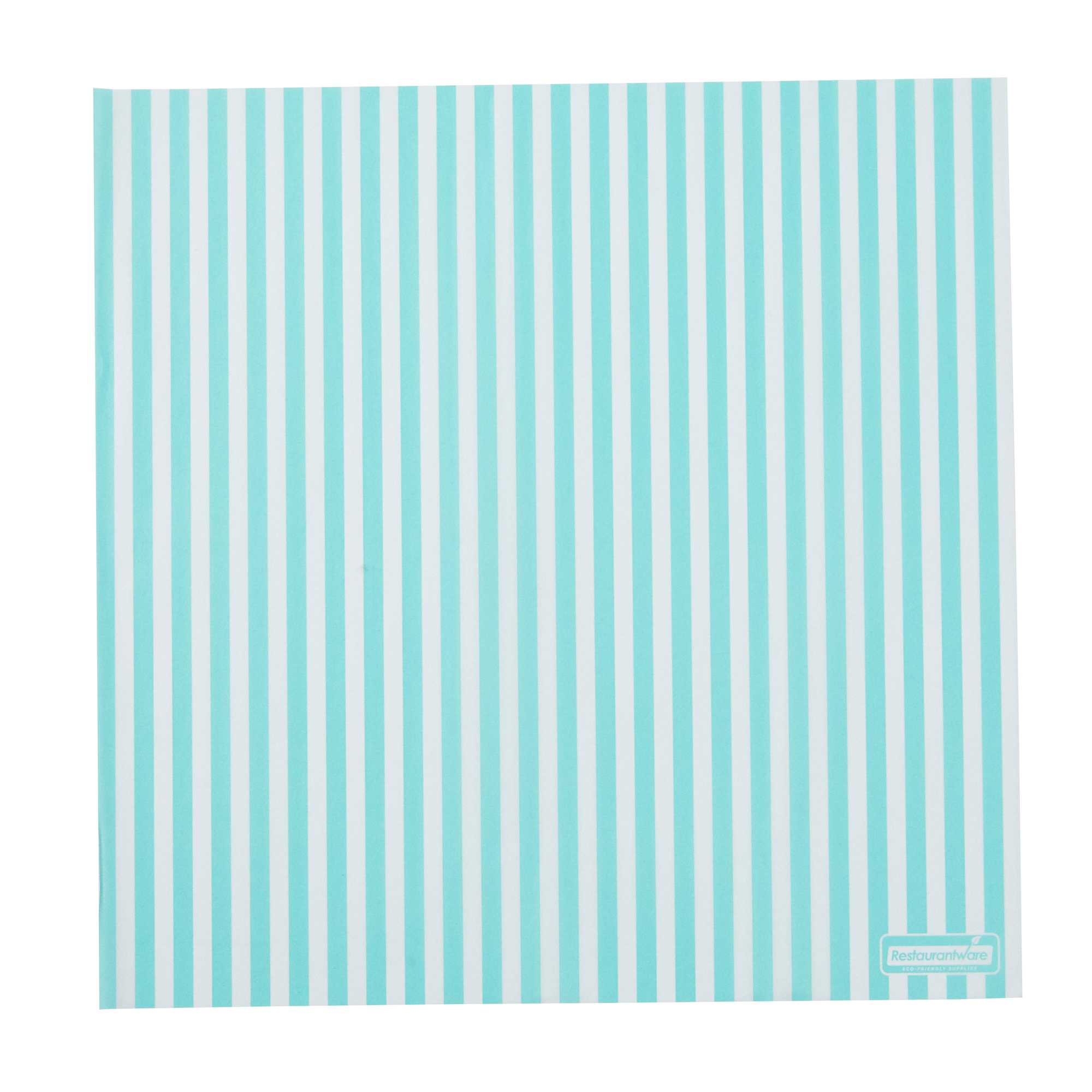 Chef 101 No PFAS Added Turquoise and White Stripe Paper Bakery Wrap and Basket Liner - Greaseproof - 12" x 12" - 200 count box