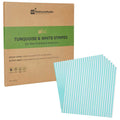 Chef 101 No PFAS Added Turquoise and White Stripe Paper Bakery Wrap and Basket Liner - Greaseproof - 12" x 12" - 200 count box