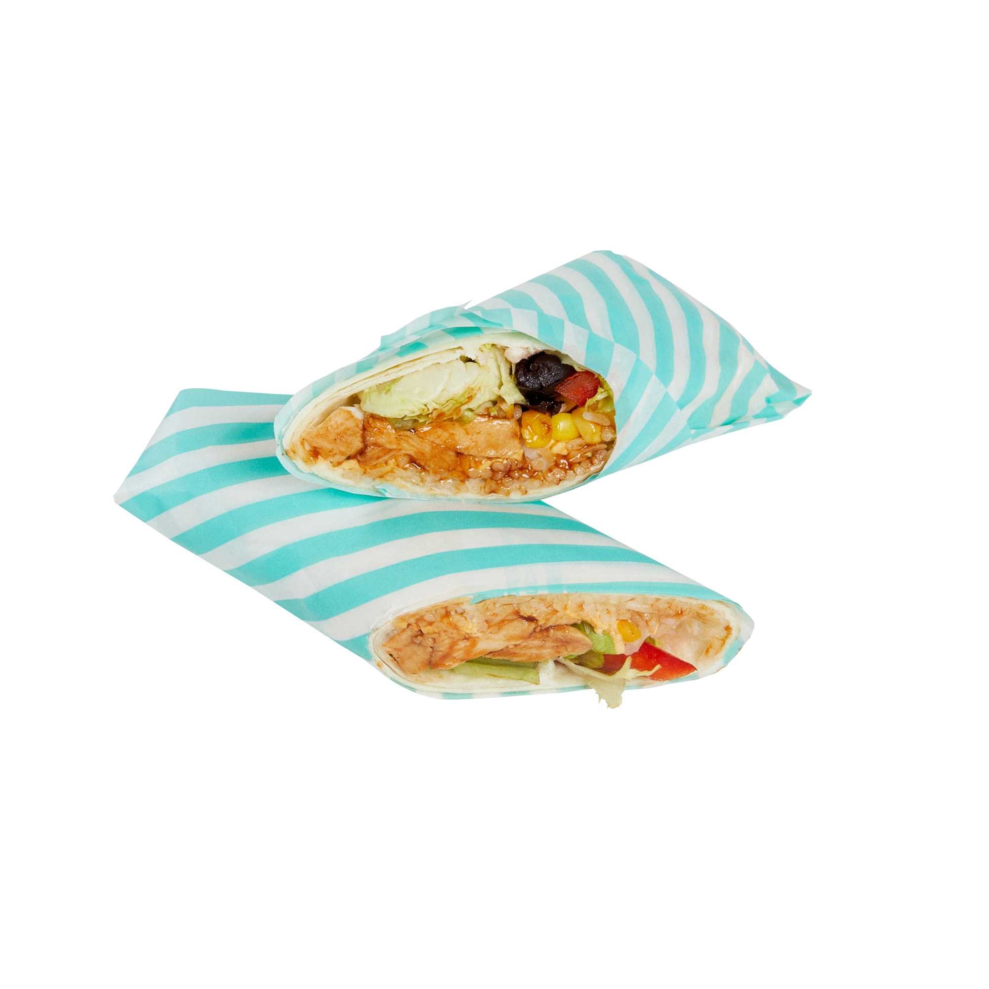 Chef 101 No PFAS Added Turquoise and White Stripe Paper Bakery Wrap and Basket Liner - Greaseproof - 12" x 12" - 200 count box