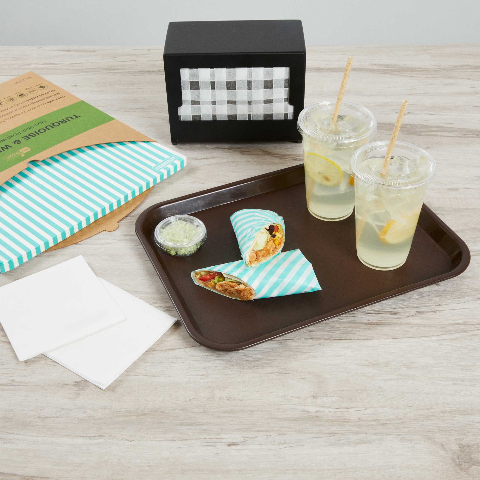 Chef 101 No PFAS Added Turquoise and White Stripe Paper Bakery Wrap and Basket Liner - Greaseproof - 12" x 12" - 200 count box