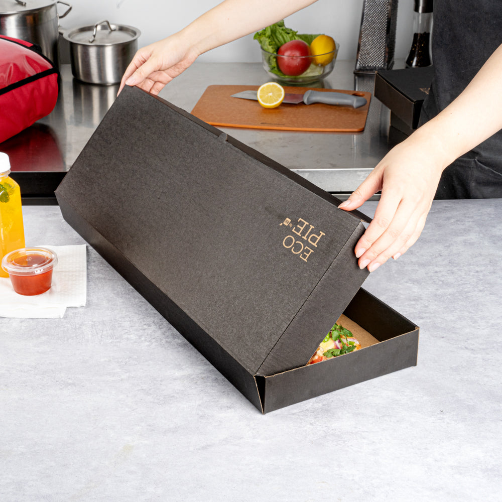 Eco Pie Kraft and Black Paper Corrugated Flatbread Box - 24" x 12" x 2" - 50 count box