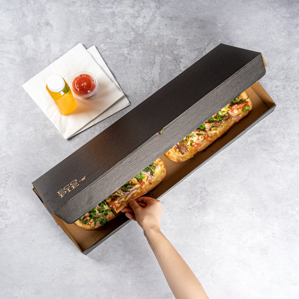 Eco Pie Kraft and Black Paper Corrugated Flatbread Box - 24" x 12" x 2" - 50 count box
