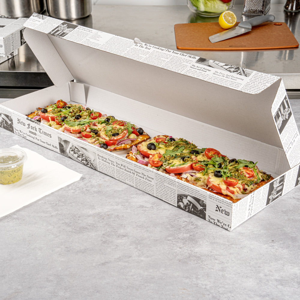 Eco Pie Newsprint and White Paper Corrugated Flatbread Box - 24" x 12" x 2" - 50 count box