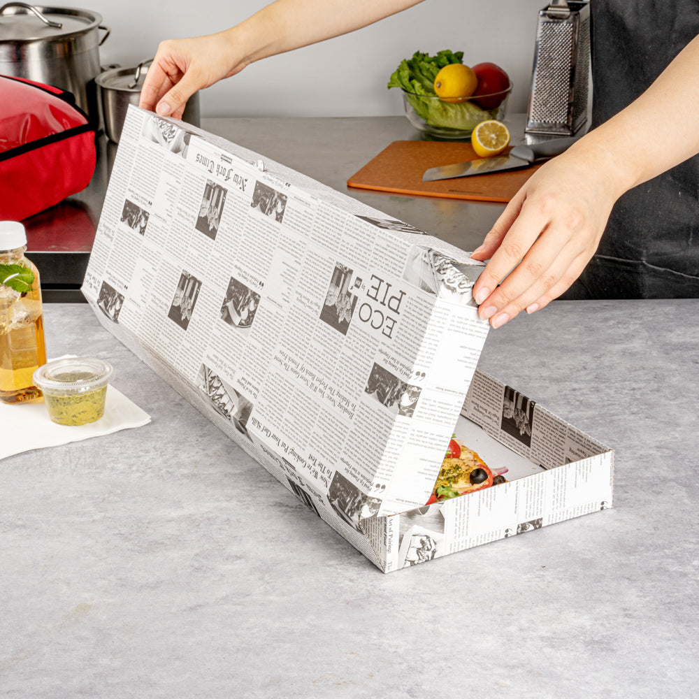 Eco Pie Newsprint and White Paper Corrugated Flatbread Box - 24" x 12" x 2" - 50 count box