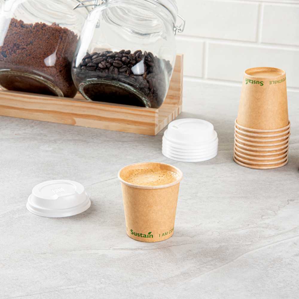 Sustain 4 oz Kraft Paper Coffee Cup - PLA Lining, Compostable, Single Wall - 2 1/2" x 2 1/2" x 2 1/4" - 50 count box