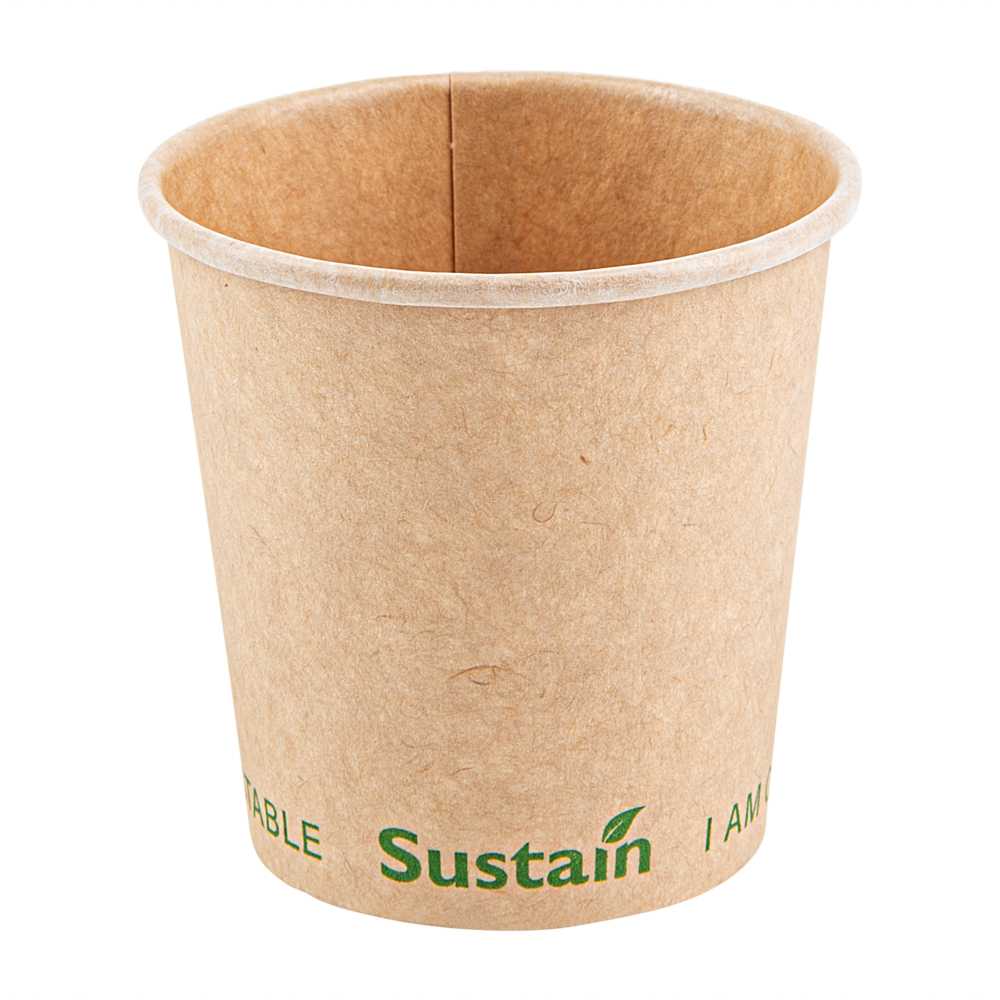 Sustain 4 oz Kraft Paper Coffee Cup - PLA Lining, Compostable, Single Wall - 2 1/2" x 2 1/2" x 2 1/4" - 50 count box
