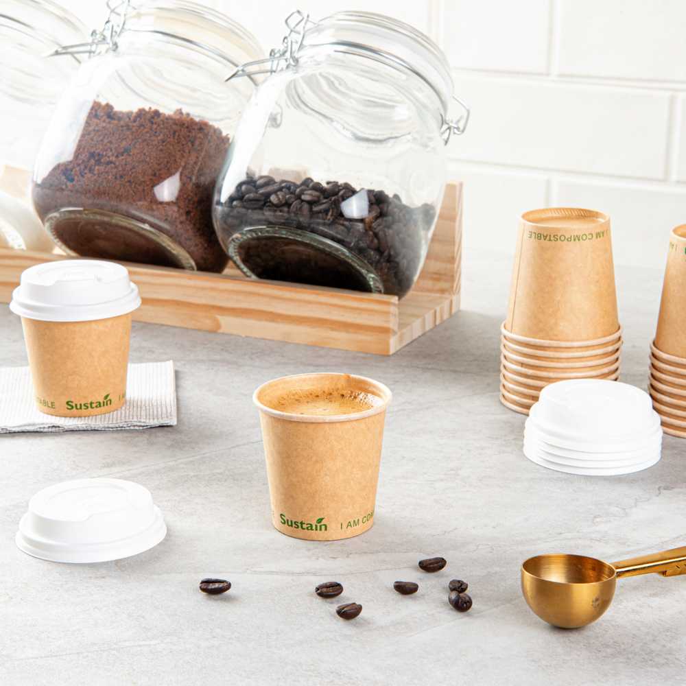 Sustain 4 oz Kraft Paper Coffee Cup - PLA Lining, Compostable, Single Wall - 2 1/2" x 2 1/2" x 2 1/4" - 50 count box