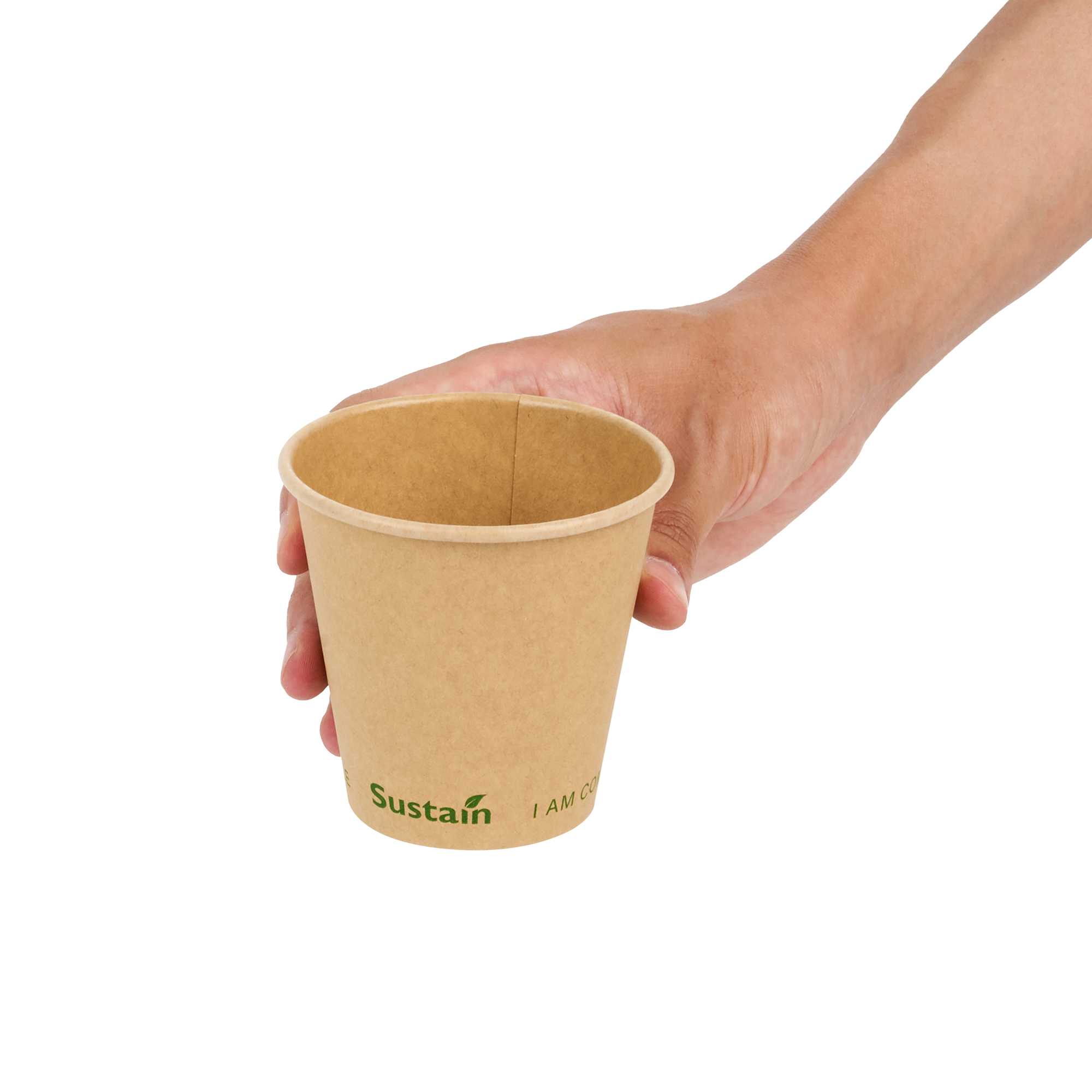 Sustain 8 oz Kraft Paper Coffee Cup - PLA Lining, Compostable, Single Wall - 3 1/2" x 3 1/2" x 3 1/4" - 50 count box