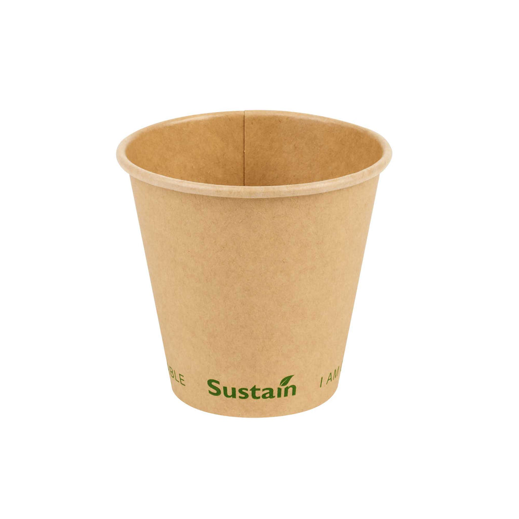 Sustain 8 oz Kraft Paper Coffee Cup - PLA Lining, Compostable, Single Wall - 3 1/2" x 3 1/2" x 3 1/4" - 50 count box
