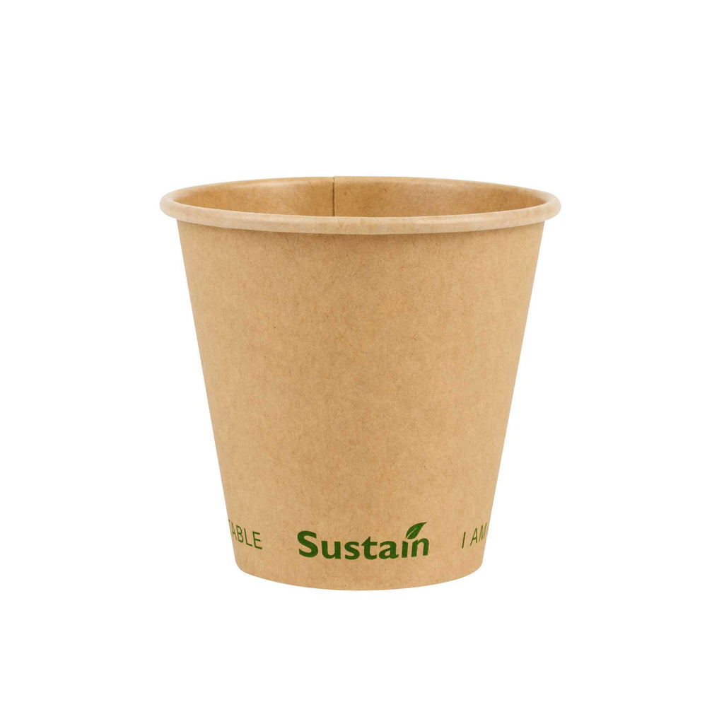 Sustain 8 oz Kraft Paper Coffee Cup - PLA Lining, Compostable, Single Wall - 3 1/2" x 3 1/2" x 3 1/4" - 50 count box