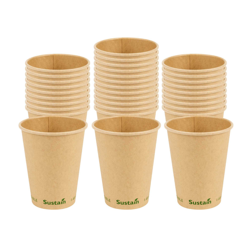 Sustain 12 oz Kraft Paper Coffee Cup - PLA Lining, Compostable, Single Wall - 3 1/2" x 3 1/2" x 4 1/4" - 50 count box