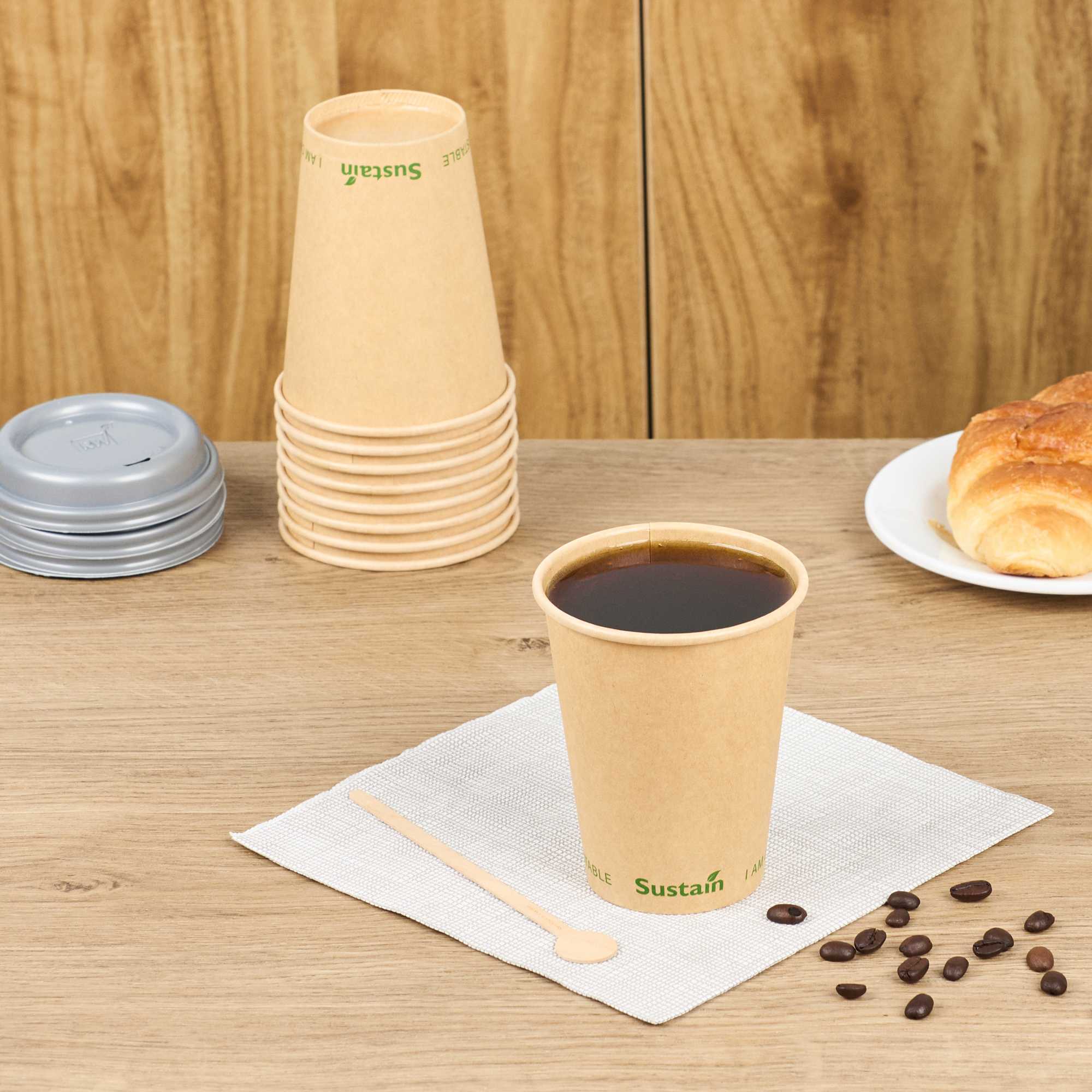 Sustain 12 oz Kraft Paper Coffee Cup - PLA Lining, Compostable, Single Wall - 3 1/2" x 3 1/2" x 4 1/4" - 50 count box