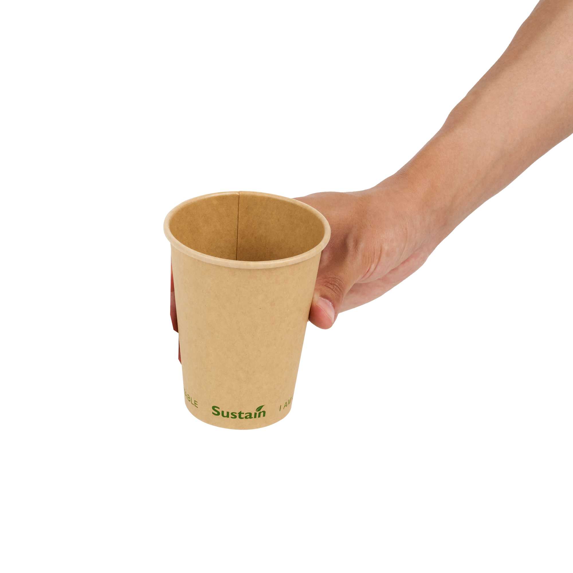 Sustain 12 oz Kraft Paper Coffee Cup - PLA Lining, Compostable, Single Wall - 3 1/2" x 3 1/2" x 4 1/4" - 50 count box