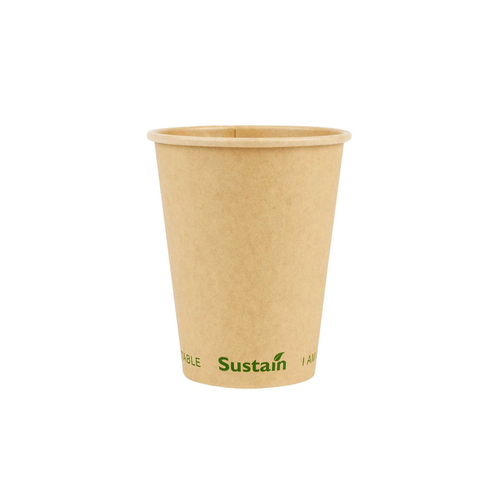 Sustain 12 oz Kraft Paper Coffee Cup - PLA Lining, Compostable, Single Wall - 3 1/2" x 3 1/2" x 4 1/4" - 50 count box