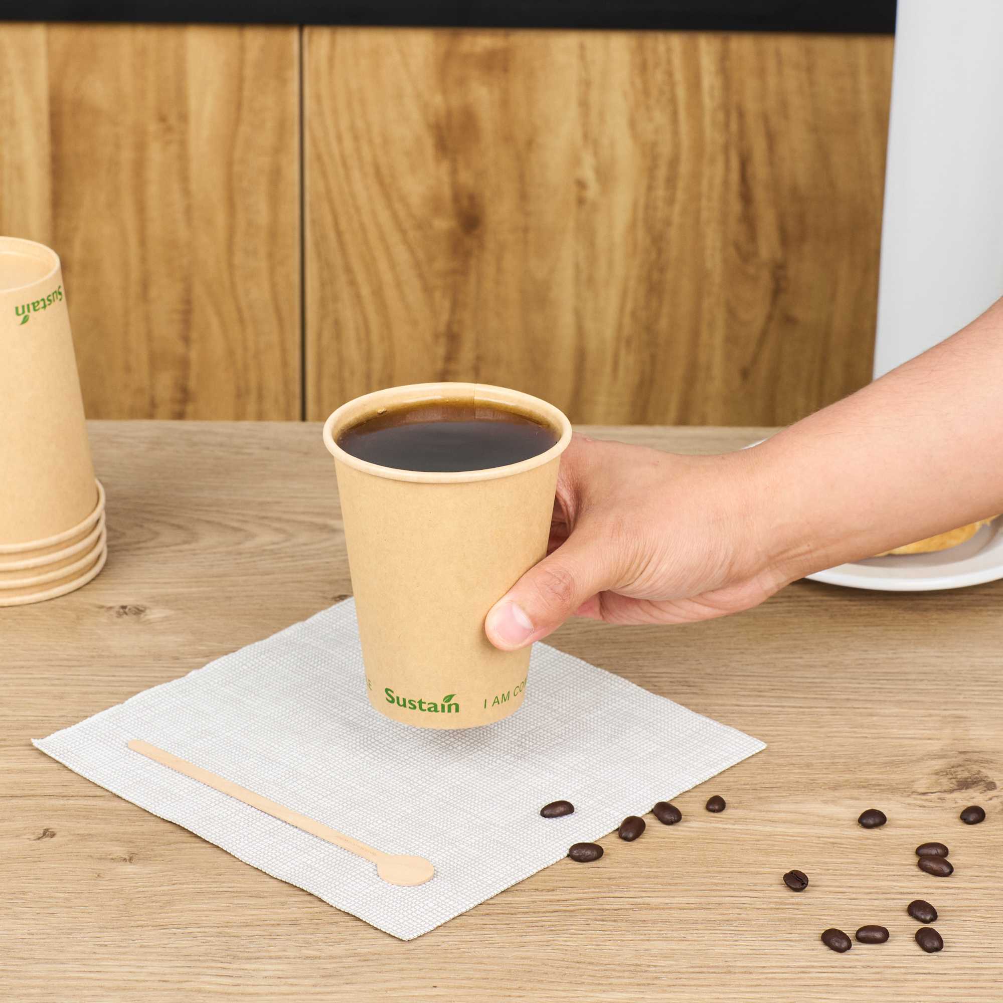 Sustain 12 oz Kraft Paper Coffee Cup - PLA Lining, Compostable, Single Wall - 3 1/2" x 3 1/2" x 4 1/4" - 50 count box