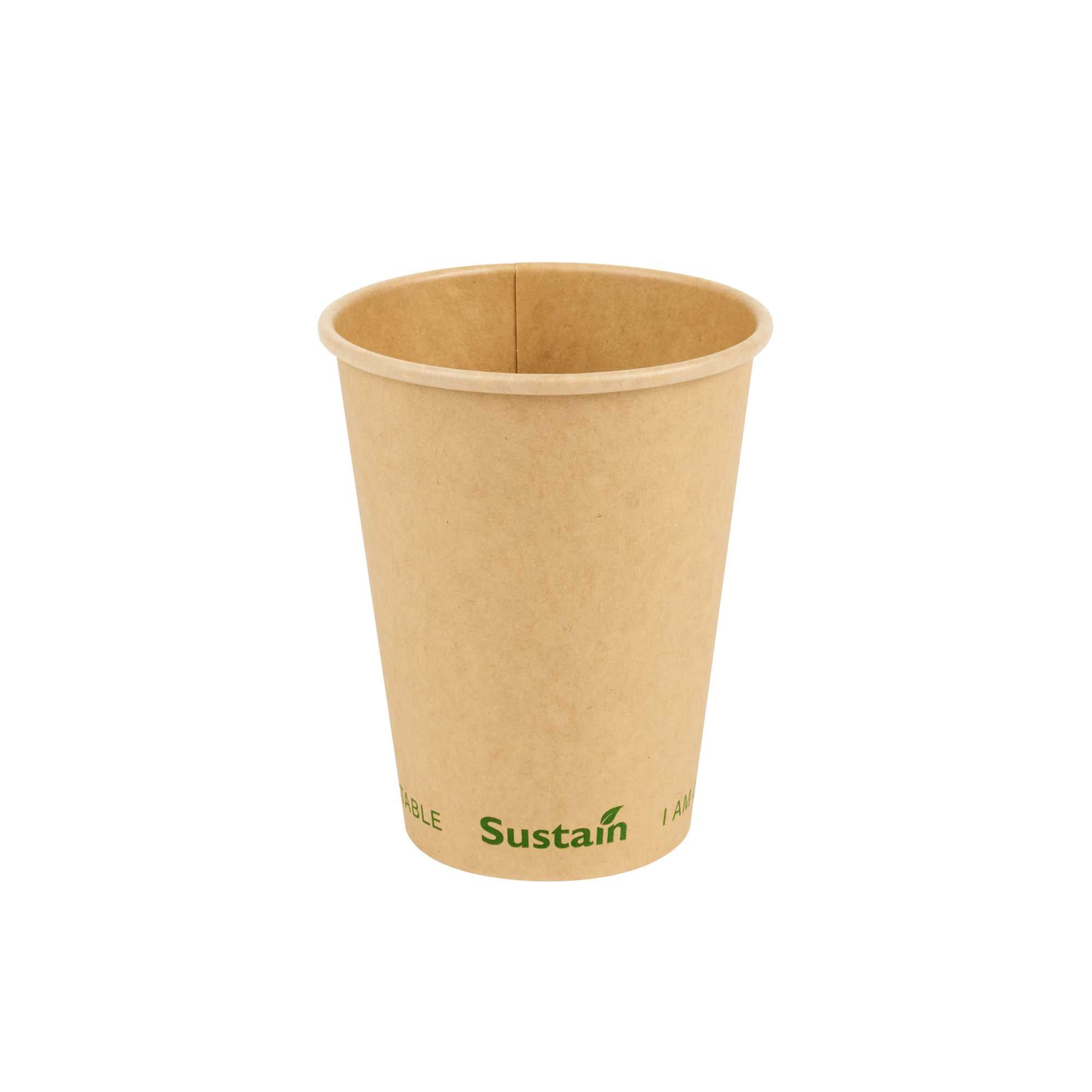 Sustain 12 oz Kraft Paper Coffee Cup - PLA Lining, Compostable, Single Wall - 3 1/2" x 3 1/2" x 4 1/4" - 1000 count box