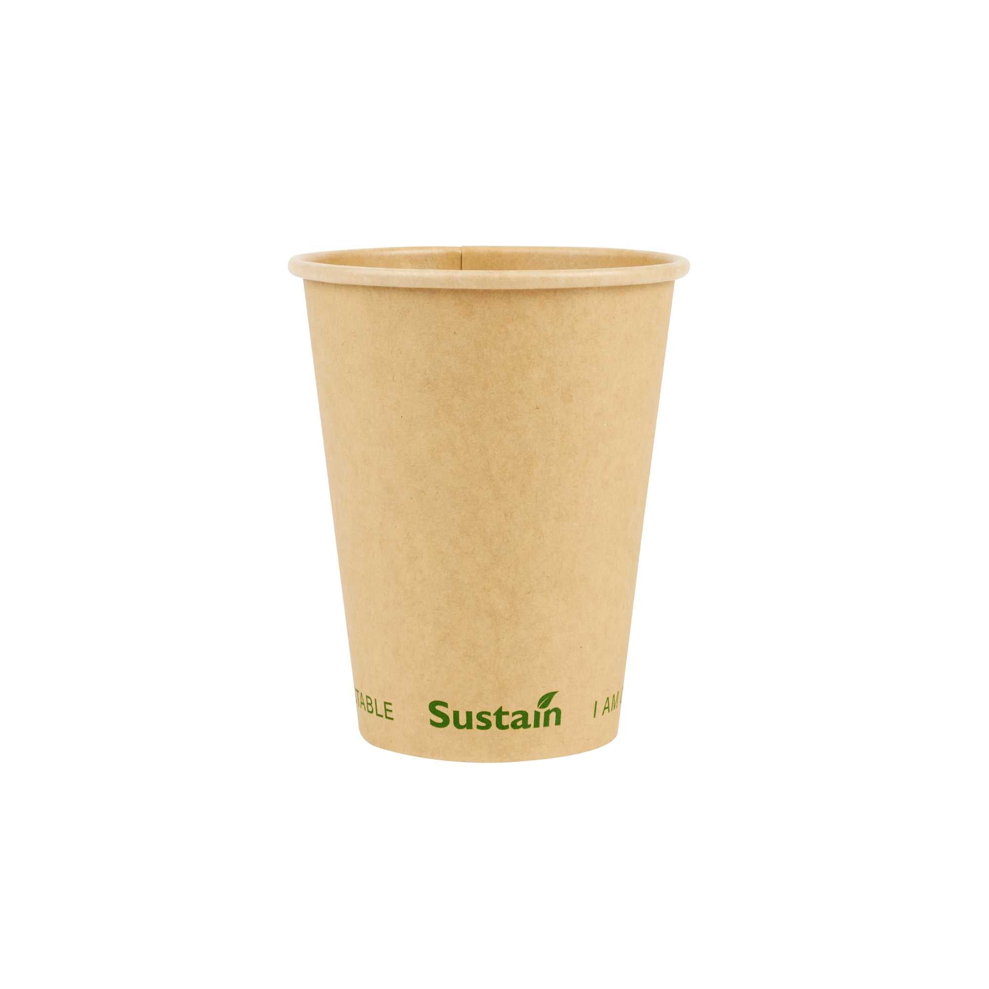 Sustain 12 oz Kraft Paper Coffee Cup - PLA Lining, Compostable, Single Wall - 3 1/2" x 3 1/2" x 4 1/4" - 1000 count box