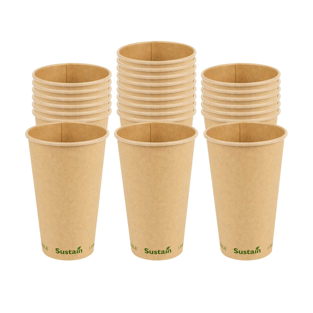 Sustain 16 oz Kraft Paper Coffee Cup - PLA Lining, Compostable, Single Wall - 3 1/2" x 3 1/2" x 5 1/2" - 1000 count box