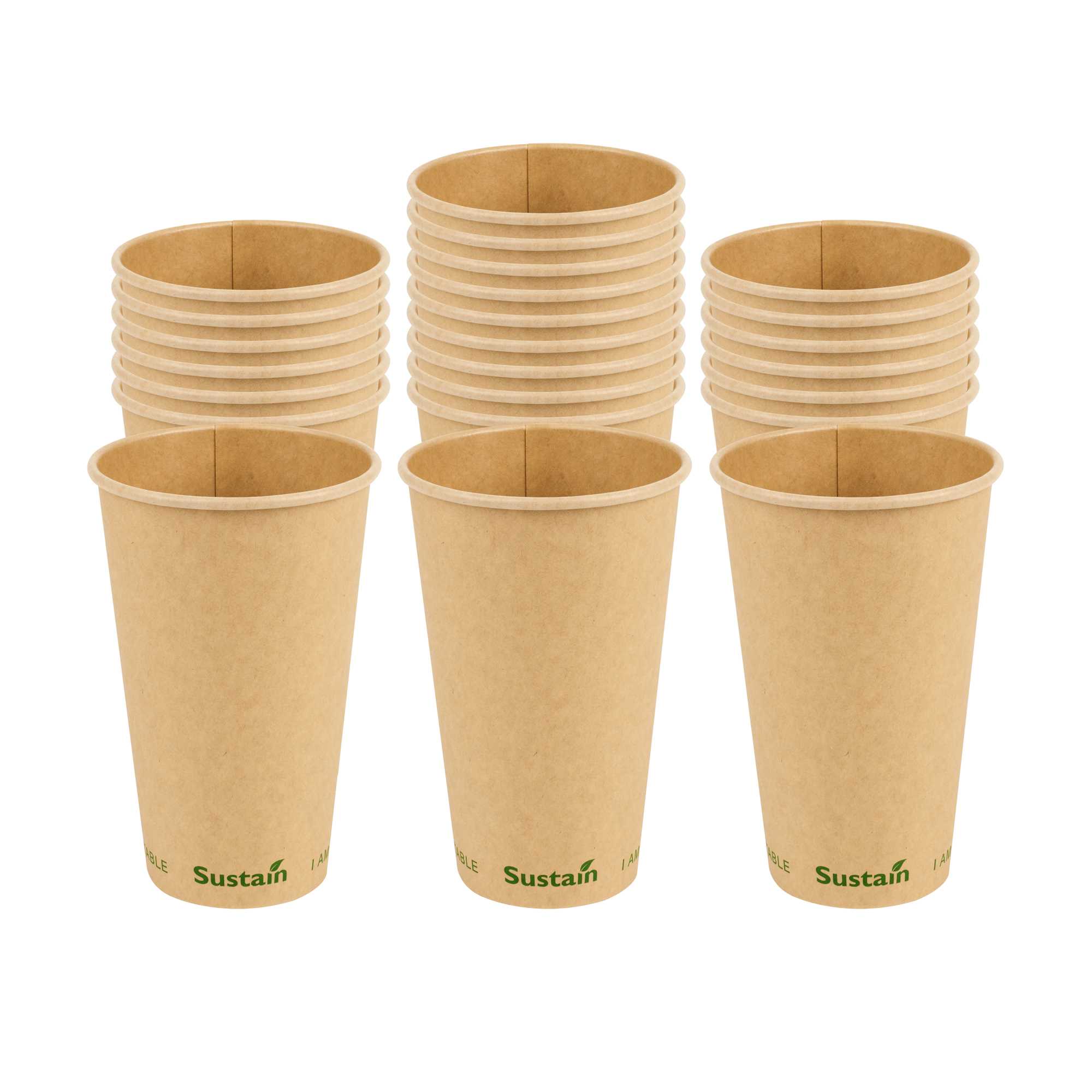 Sustain 16 oz Kraft Paper Coffee Cup - PLA Lining, Compostable, Single Wall - 3 1/2" x 3 1/2" x 5 1/2" - 1000 count box