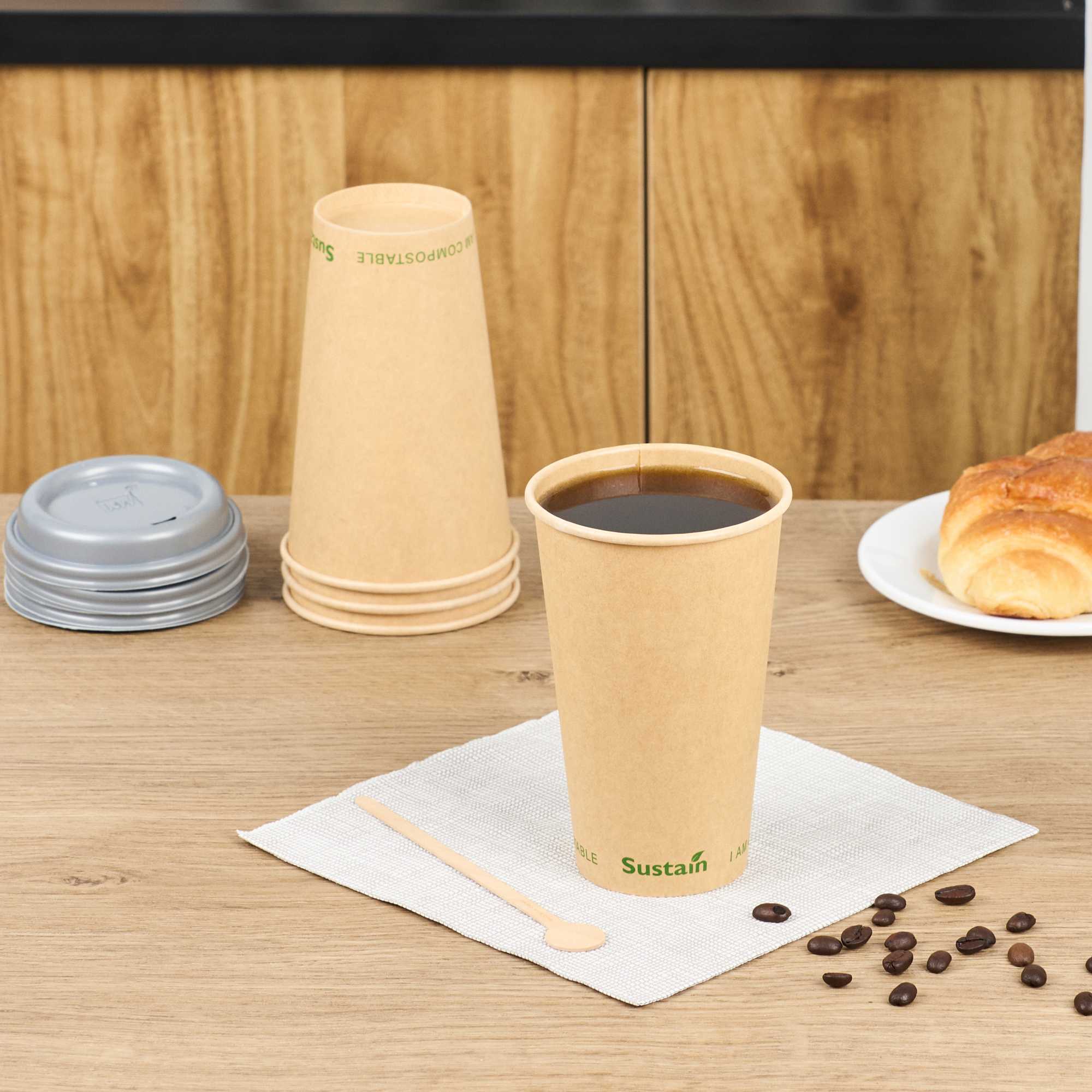 Sustain 16 oz Kraft Paper Coffee Cup - PLA Lining, Compostable, Single Wall - 3 1/2" x 3 1/2" x 5 1/2" - 50 count box