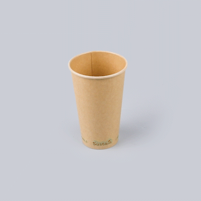 Sustain 16 oz Kraft Paper Coffee Cup - PLA Lining, Compostable, Single Wall - 3 1/2" x 3 1/2" x 5 1/2" - 50 count box
