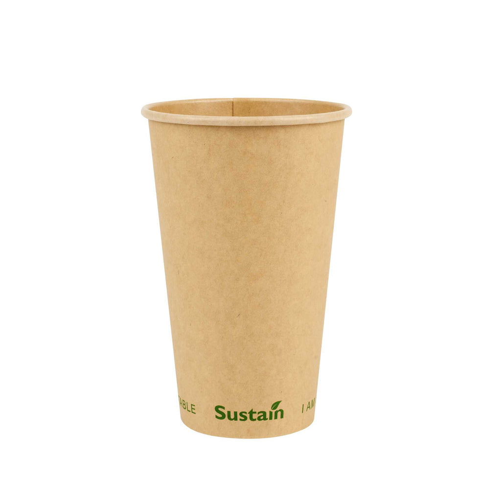 Sustain 16 oz Kraft Paper Coffee Cup - PLA Lining, Compostable, Single Wall - 3 1/2" x 3 1/2" x 5 1/2" - 50 count box