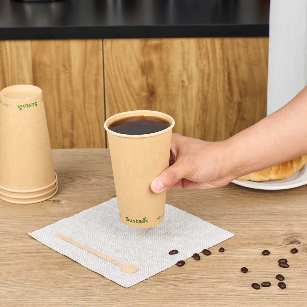 Sustain 16 oz Kraft Paper Coffee Cup - PLA Lining, Compostable, Single Wall - 3 1/2" x 3 1/2" x 5 1/2" - 50 count box
