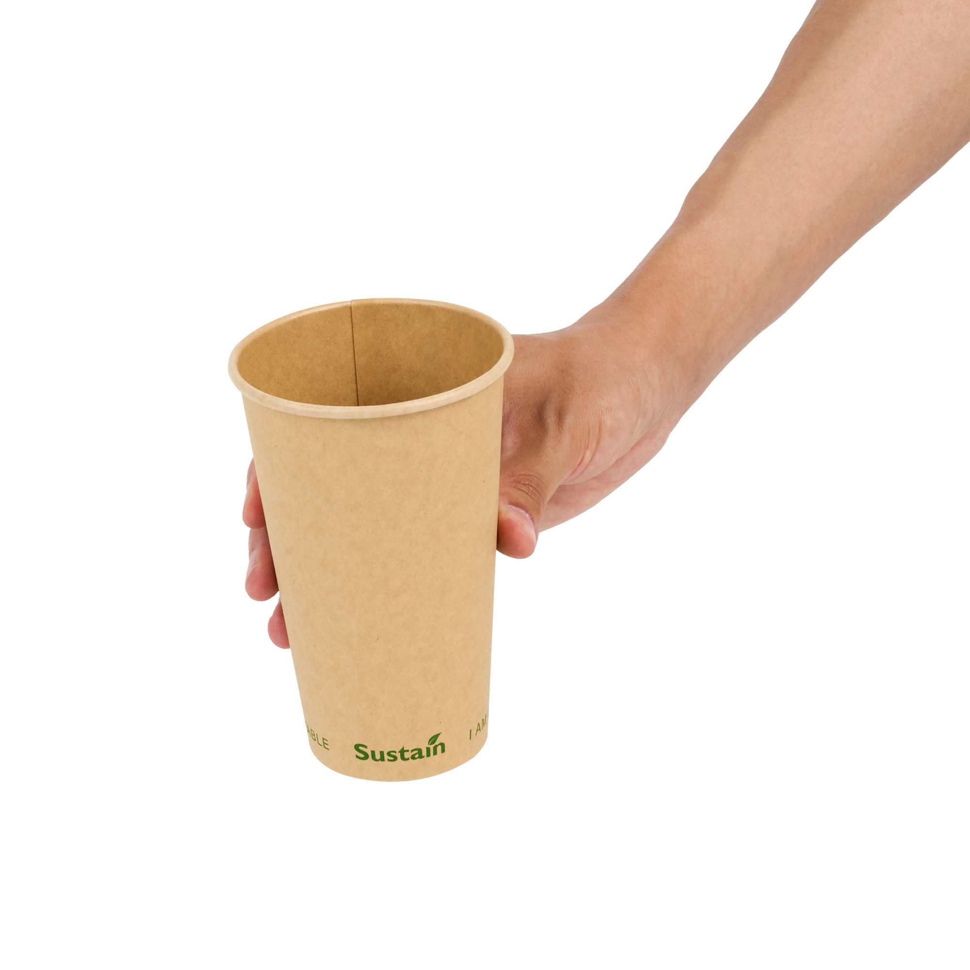 Sustain 16 oz Kraft Paper Coffee Cup - PLA Lining, Compostable, Single Wall - 3 1/2" x 3 1/2" x 5 1/2" - 1000 count box