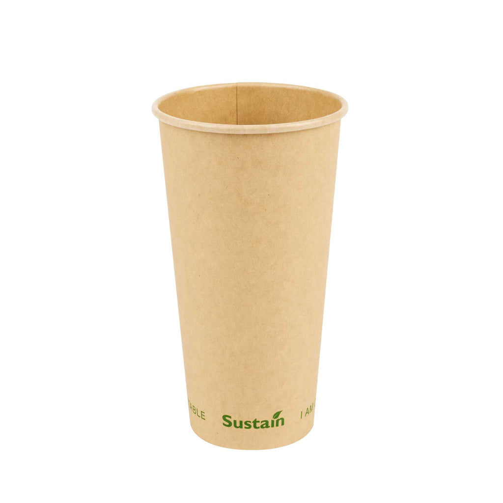Sustain 20 oz Kraft Paper Coffee Cup - PLA Lining, Compostable, Single Wall - 3 1/2" x 3 1/2" x 6 1/4" - 50 count box