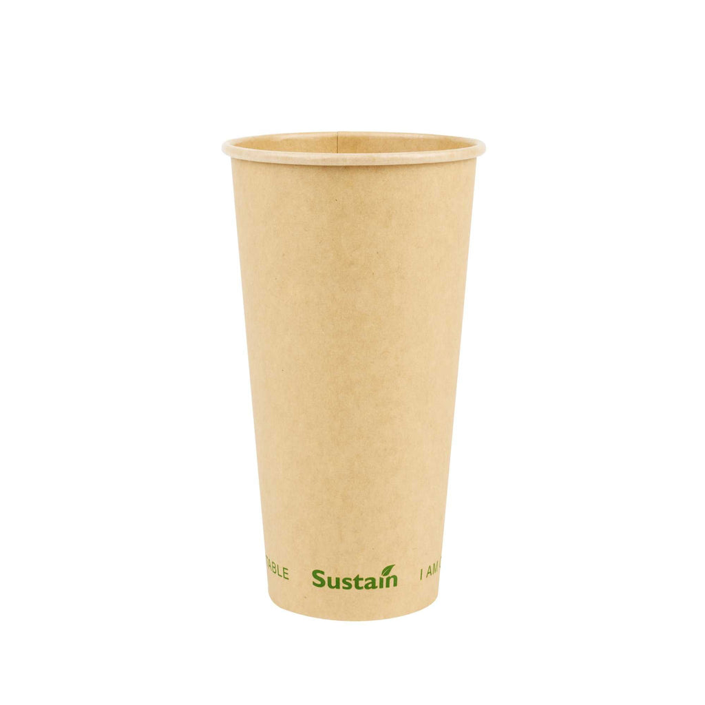 Sustain 20 oz Kraft Paper Coffee Cup - PLA Lining, Compostable, Single Wall - 3 1/2" x 3 1/2" x 6 1/4" - 50 count box
