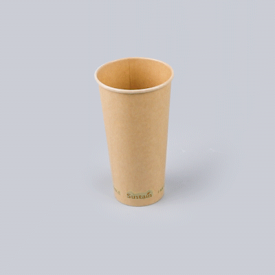 Sustain 20 oz Kraft Paper Coffee Cup - PLA Lining, Compostable, Single Wall - 3 1/2" x 3 1/2" x 6 1/4" - 1000 count box