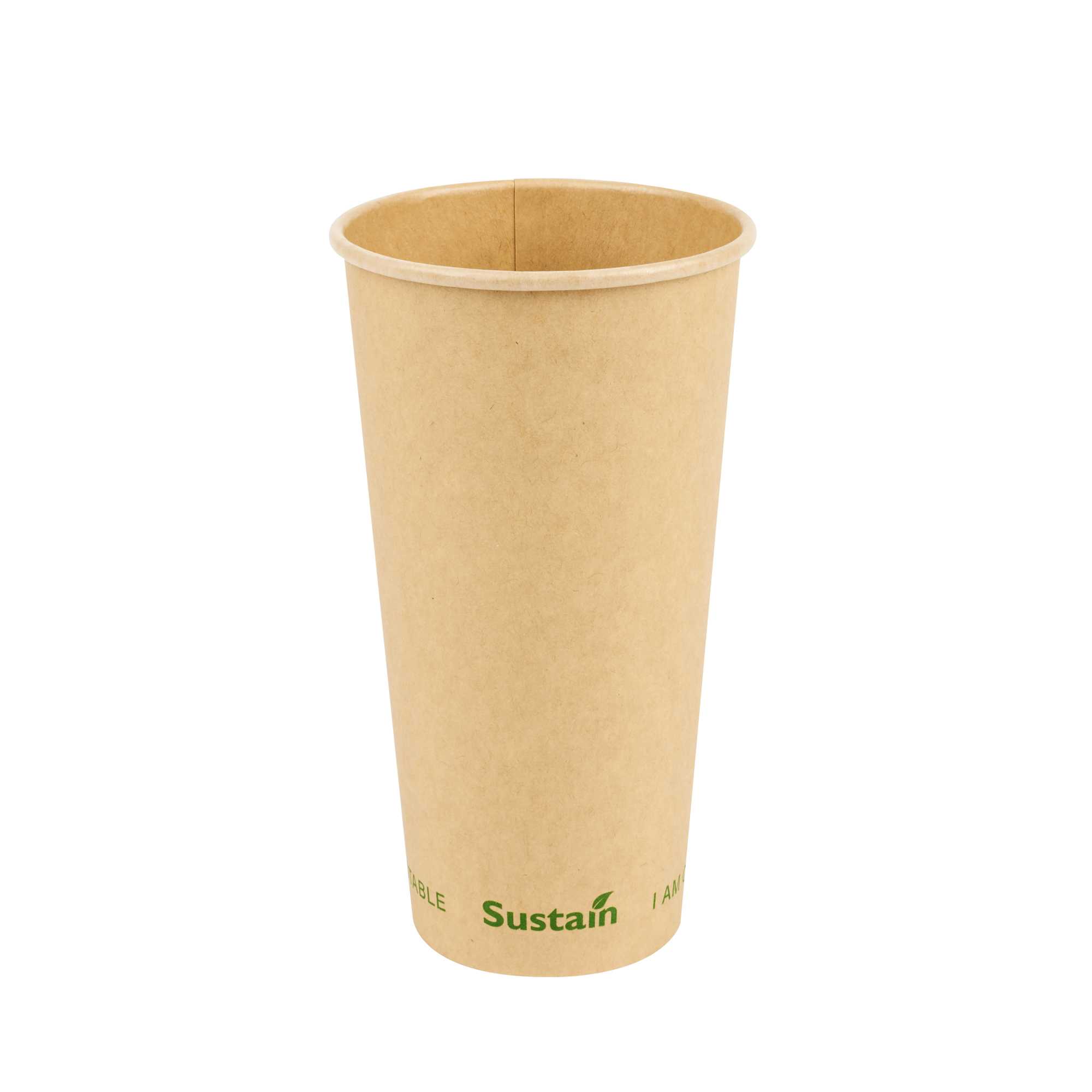 Sustain 20 oz Kraft Paper Coffee Cup - PLA Lining, Compostable, Single Wall - 3 1/2" x 3 1/2" x 6 1/4" - 1000 count box
