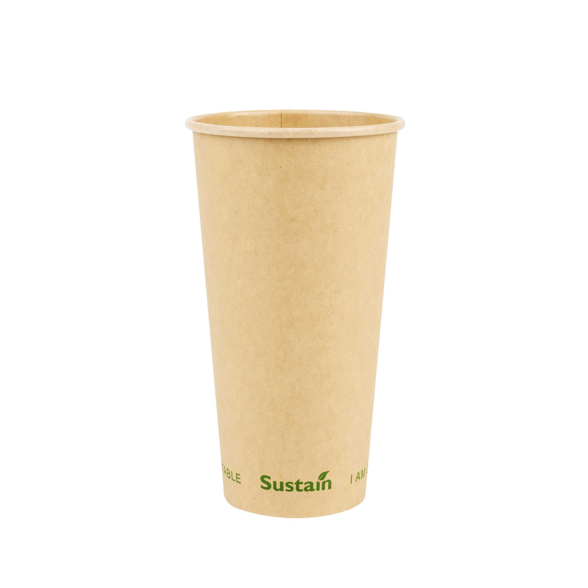 Sustain 20 oz Kraft Paper Coffee Cup - PLA Lining, Compostable, Single Wall - 3 1/2" x 3 1/2" x 6 1/4" - 1000 count box