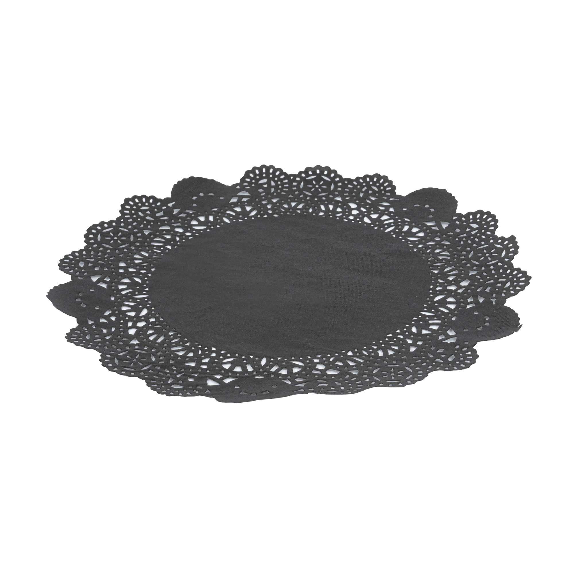Pastry Tek Round Black Paper Doilies - Lace - 8" x 8" - 100 count box