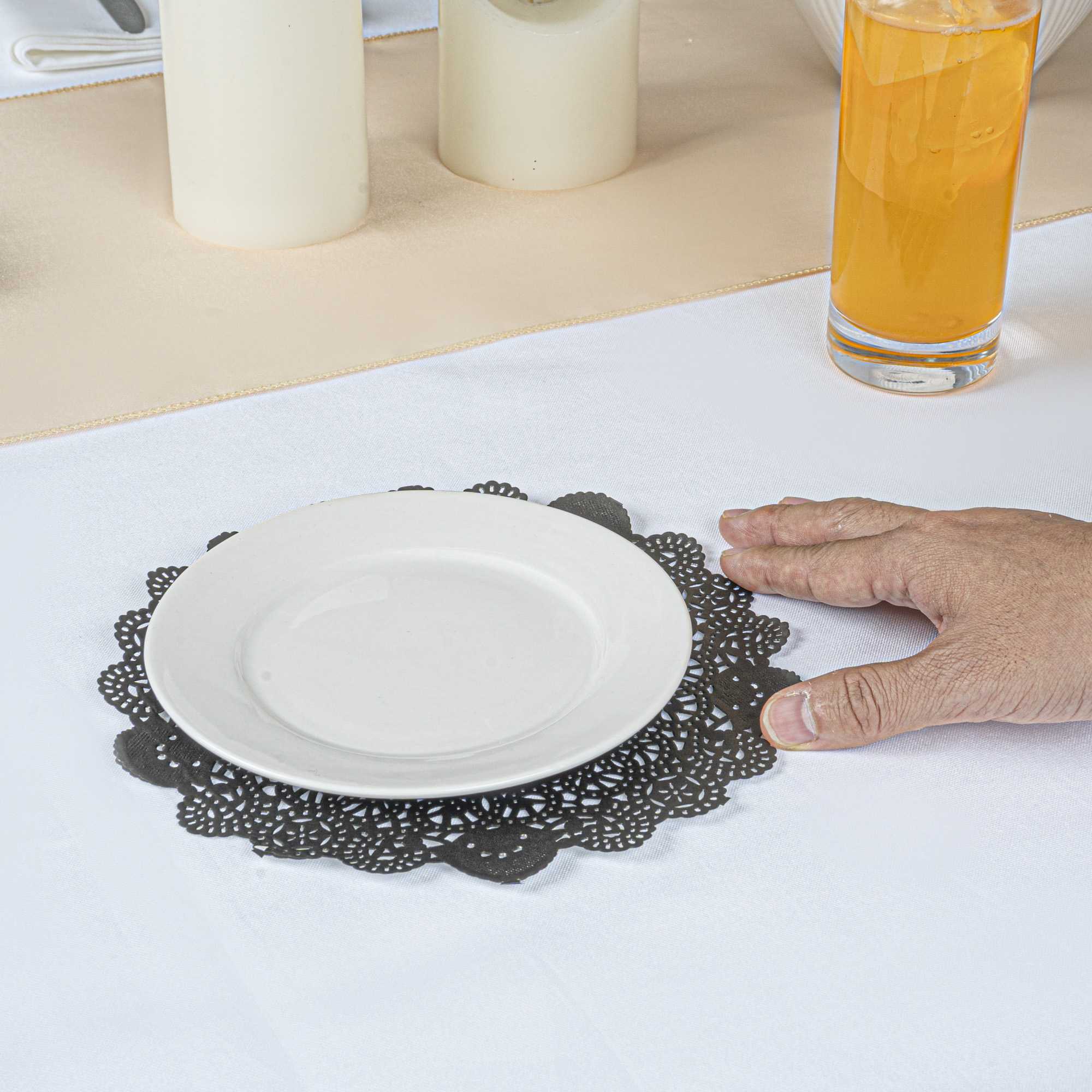 Pastry Tek Round Black Paper Doilies - Lace - 8" x 8" - 100 count box
