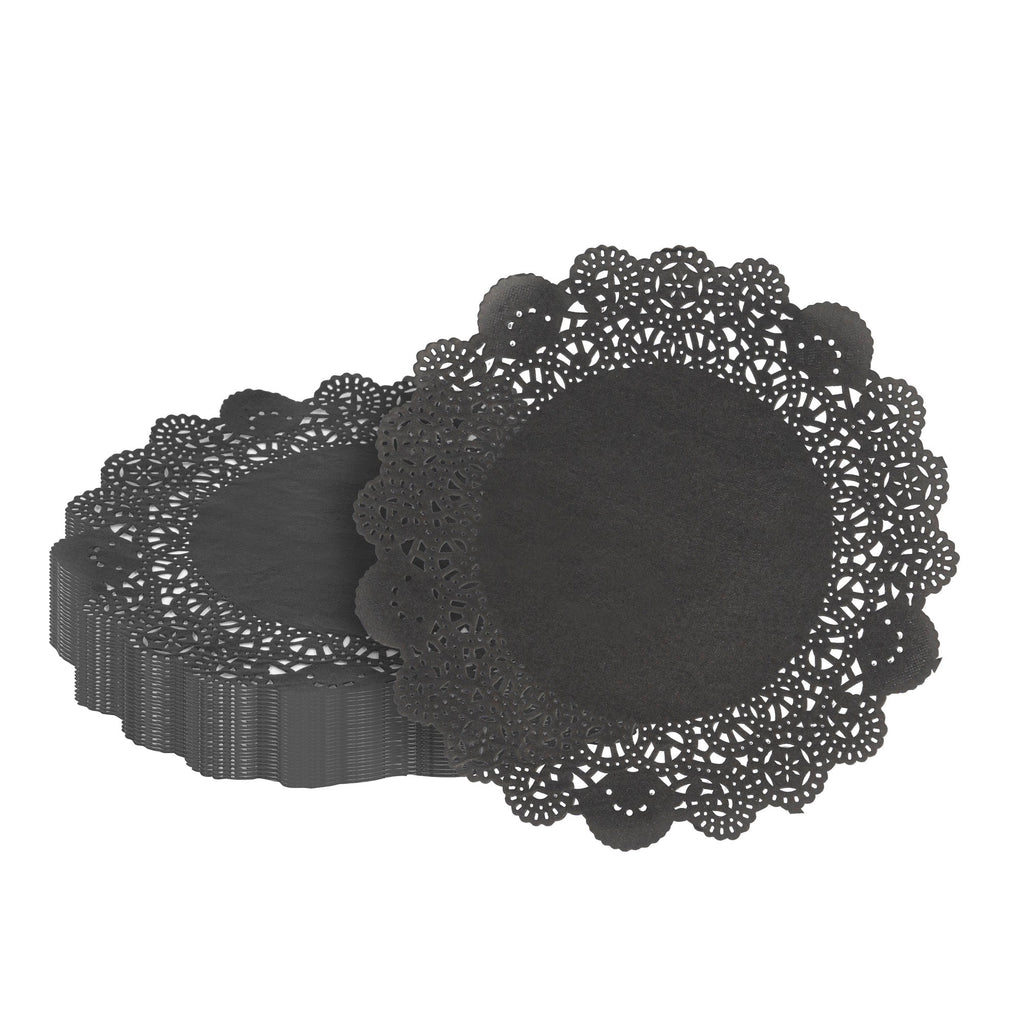 Pastry Tek Round Black Paper Doilies - Lace - 8" x 8" - 4000 count box